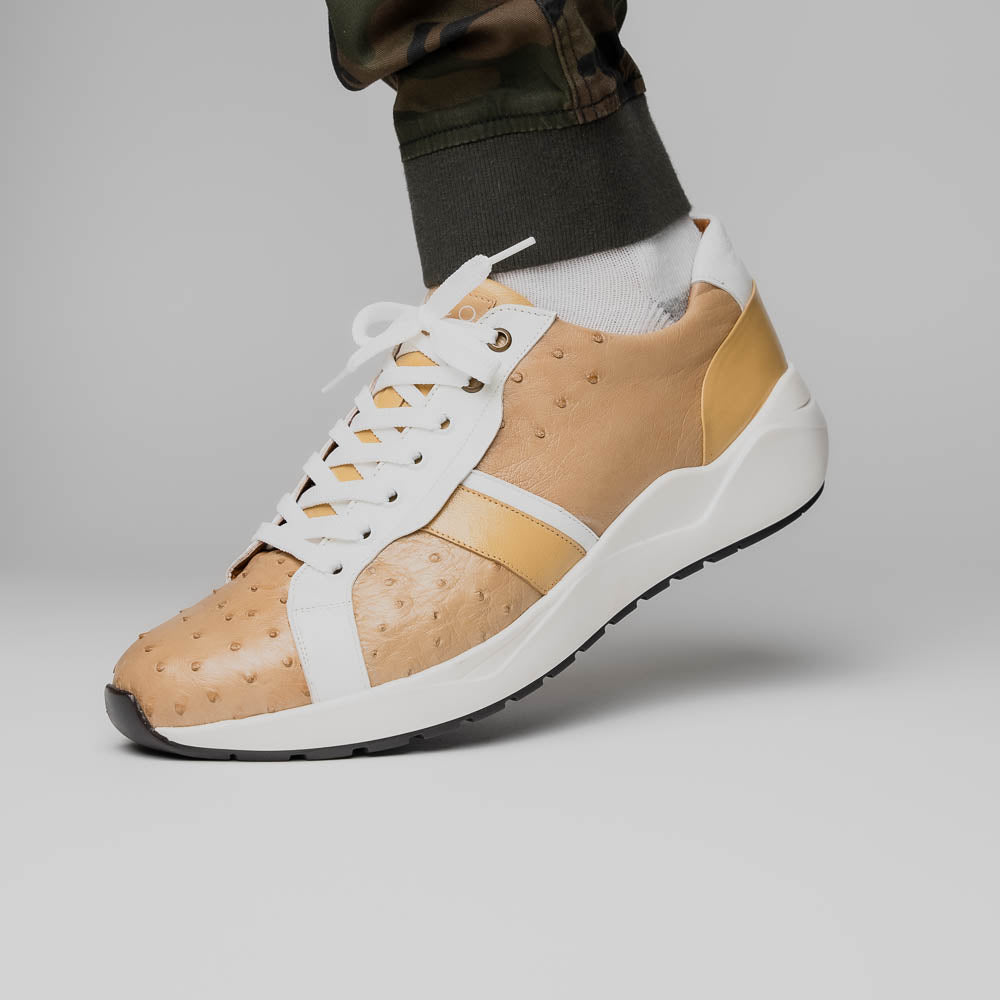 Lyon II Genuine Ostrich and Calfskin Fashion Sneaker Orix / White