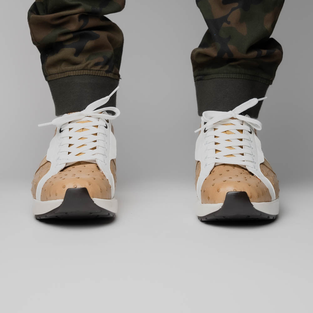 Lyon II Genuine Ostrich and Calfskin Fashion Sneaker Orix / White