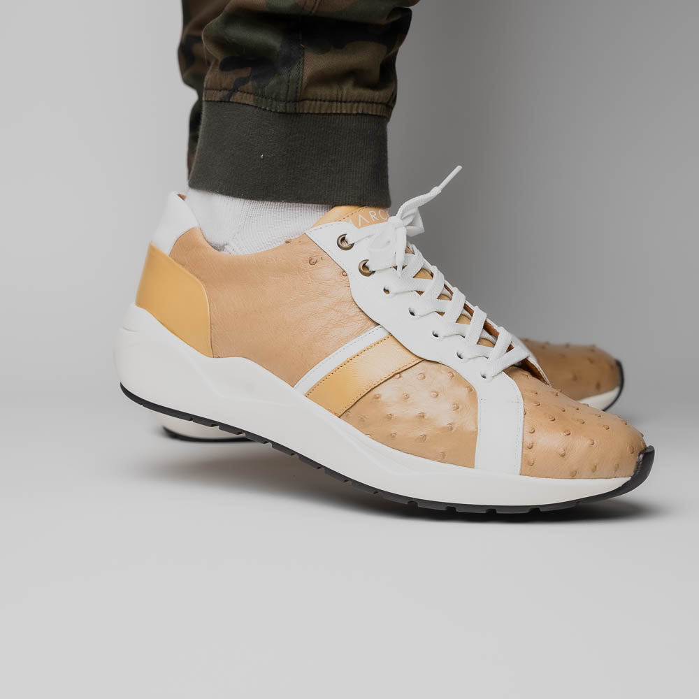 Lyon II Genuine Ostrich and Calfskin Fashion Sneaker Orix / White