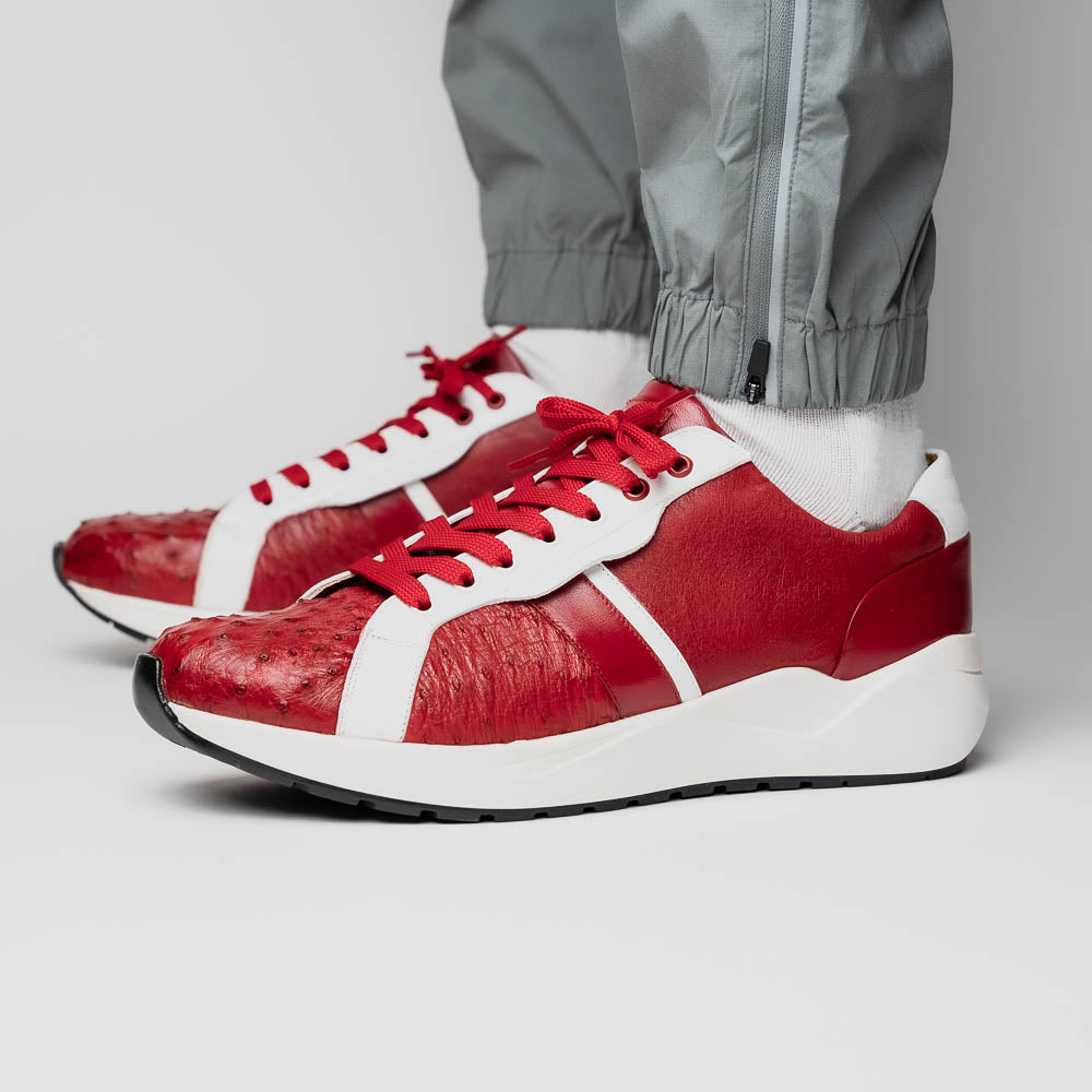 Lyon II Genuine Ostrich and Calfskin Fashion Sneaker Red / White