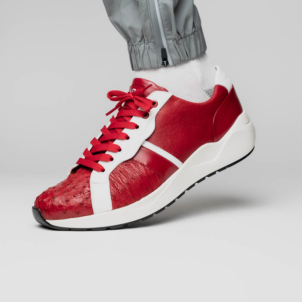 Lyon II Genuine Ostrich and Calfskin Fashion Sneaker Red / White