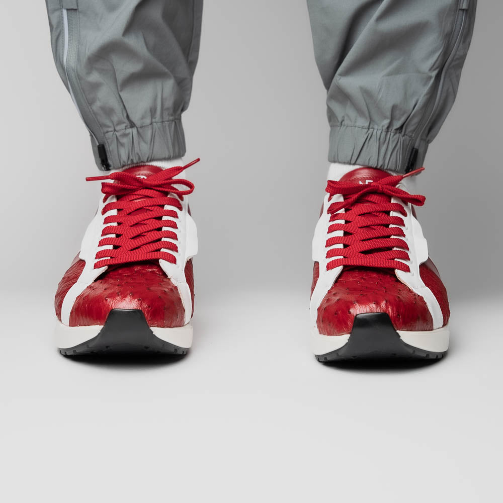 Lyon II Genuine Ostrich and Calfskin Fashion Sneaker Red / White