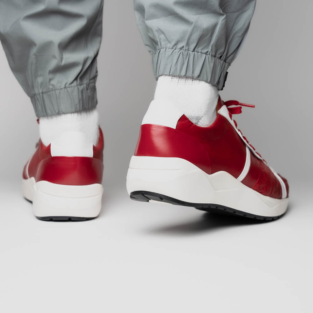 Lyon II Genuine Ostrich and Calfskin Fashion Sneaker Red / White