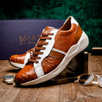 Lyon II Genuine Ostrich and Calfskin Fashion Sneaker Brandy / White