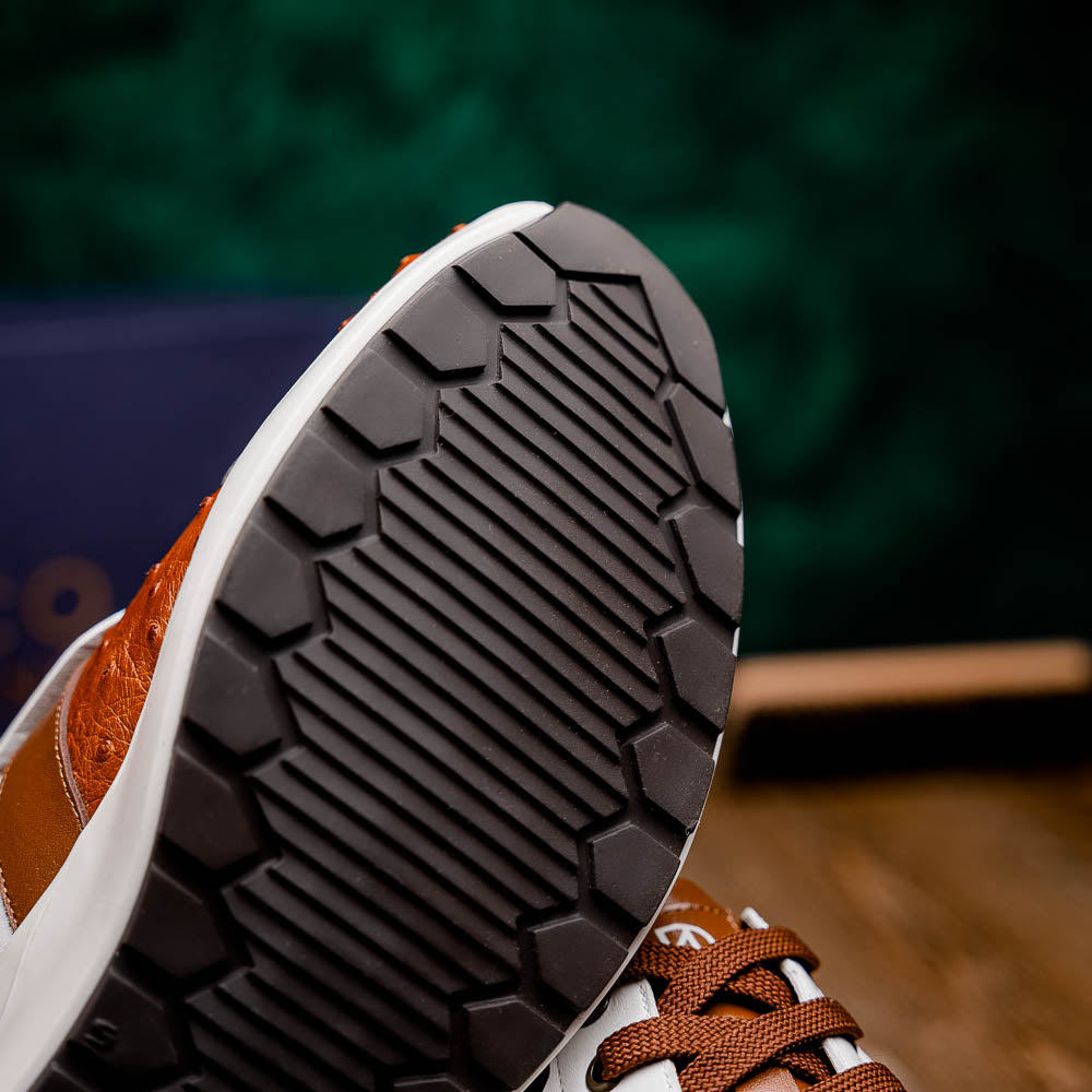 Lyon II Genuine Ostrich and Calfskin Fashion Sneaker Brandy / White