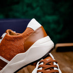 Lyon II Genuine Ostrich and Calfskin Fashion Sneaker Brandy / White