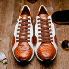 Lyon II Genuine Ostrich and Calfskin Fashion Sneaker Brandy / White