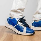 Lyon Genuine Ostrich Classic Calfskin Fashion Sneaker Blue / White