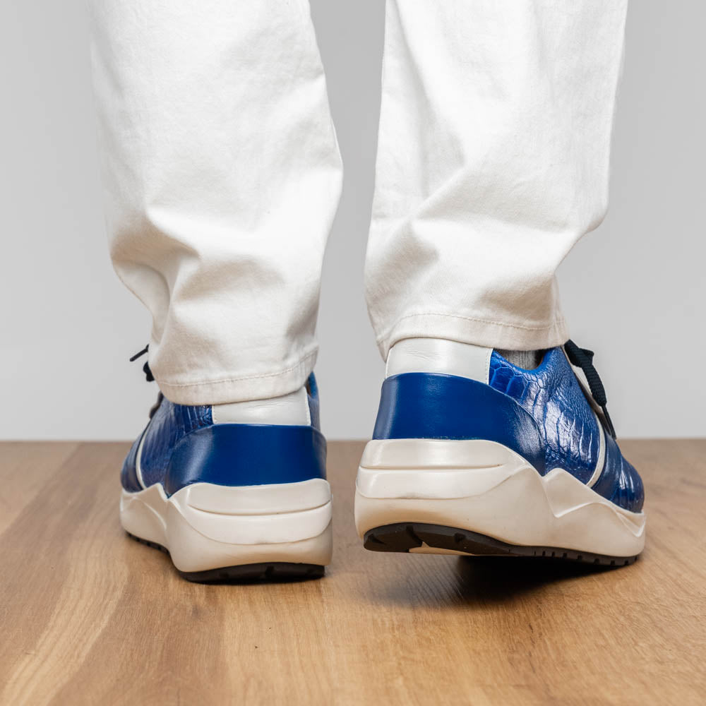 Lyon Genuine Ostrich Classic Calfskin Fashion Sneaker Blue / White