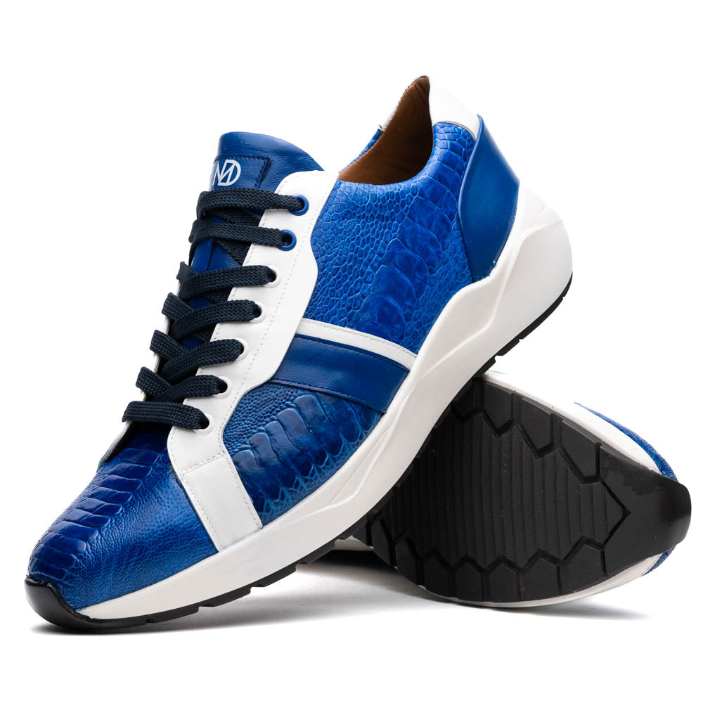 Lyon Genuine Ostrich Classic Calfskin Fashion Sneaker Blue / White