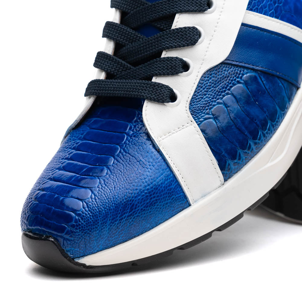 Lyon Genuine Ostrich Classic Calfskin Fashion Sneaker Blue / White