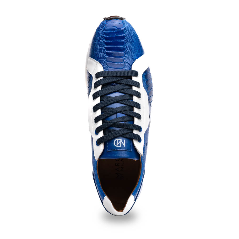Lyon Genuine Ostrich Classic Calfskin Fashion Sneaker Blue / White