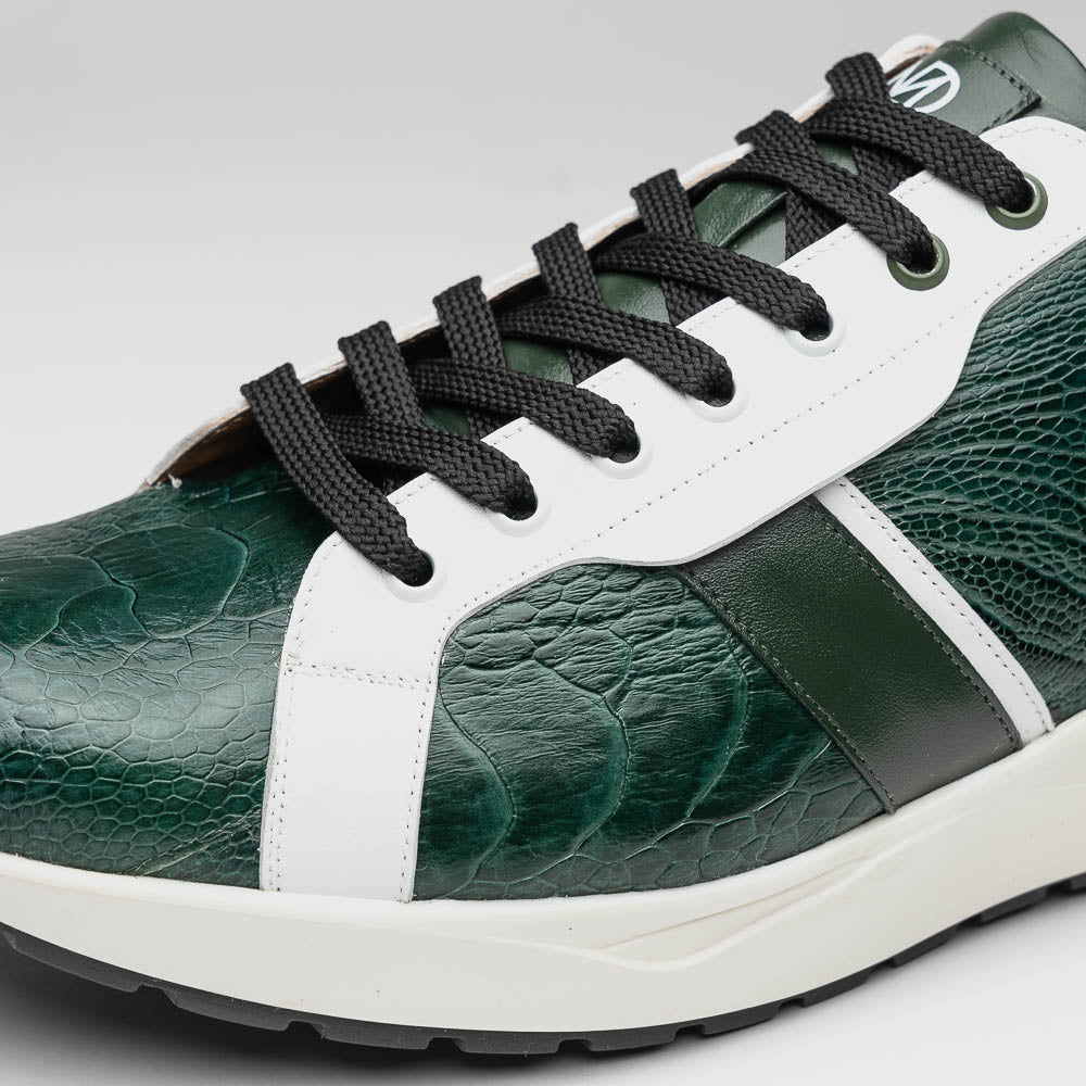 Lyon Genuine Ostrich and Calfskin Fashion Sneaker Green / White