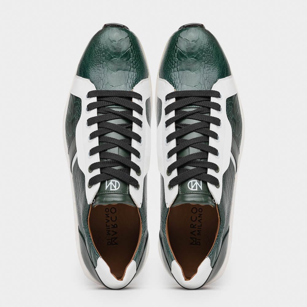 Lyon Genuine Ostrich and Calfskin Fashion Sneaker Green / White
