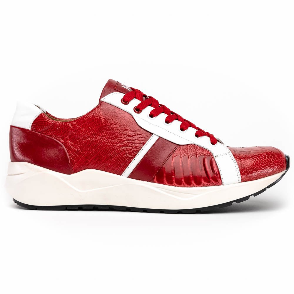 Lyon Genuine Ostrich and Calfskin Fashion Sneaker Red / White