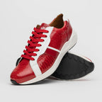 Lyon Genuine Ostrich and Calfskin Fashion Sneaker Red / White