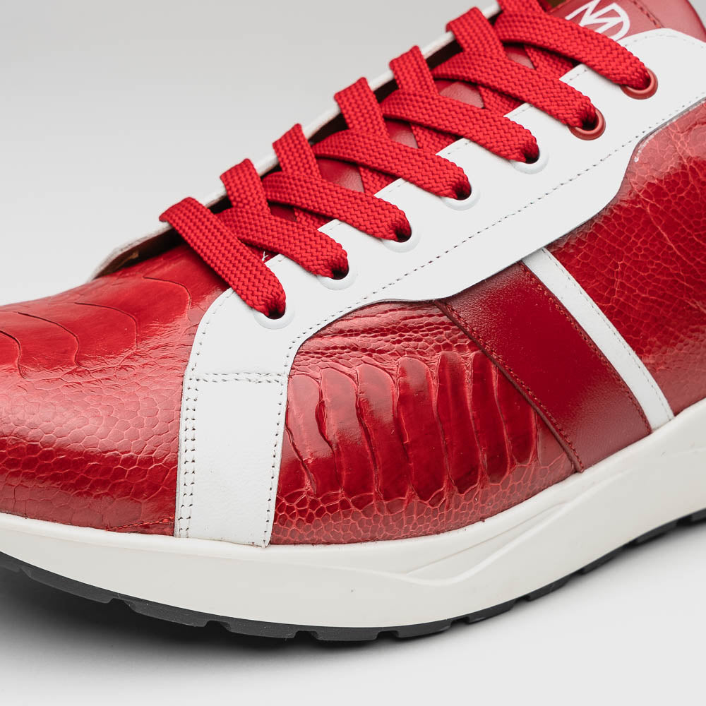Lyon Genuine Ostrich and Calfskin Fashion Sneaker Red / White