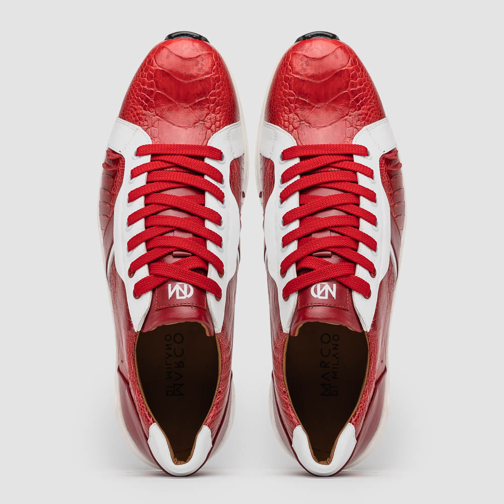 Lyon Genuine Ostrich and Calfskin Fashion Sneaker Red / White