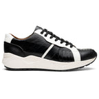 Lyon Genuine Ostrich and Classic Calfskin Fashion Sneaker Black / White