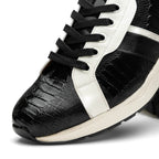 Lyon Genuine Ostrich and Classic Calfskin Fashion Sneaker Black / White