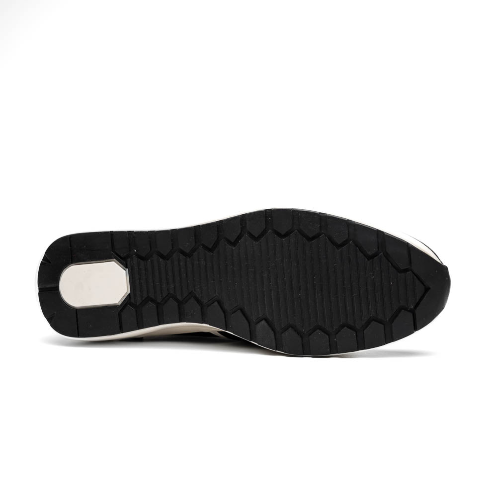 Lyon Genuine Ostrich and Classic Calfskin Fashion Sneaker Black / White