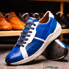 Lyon Genuine Ostrich Classic Calfskin Fashion Sneaker Blue / White