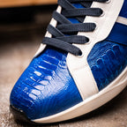 Lyon Genuine Ostrich Classic Calfskin Fashion Sneaker Blue / White