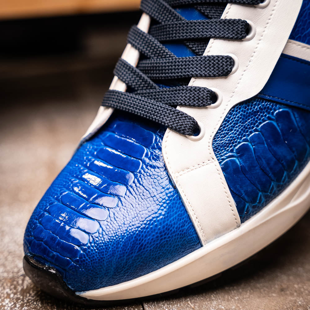 Lyon Genuine Ostrich Classic Calfskin Fashion Sneaker Blue / White