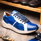 Lyon Genuine Ostrich Classic Calfskin Fashion Sneaker Blue / White