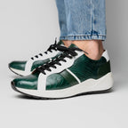 Lyon Genuine Ostrich and Calfskin Fashion Sneaker Green / White