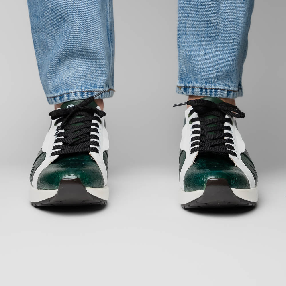 Lyon Genuine Ostrich and Calfskin Fashion Sneaker Green / White