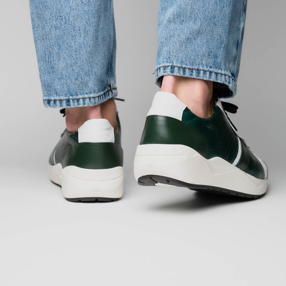 Lyon Genuine Ostrich and Calfskin Fashion Sneaker Green / White