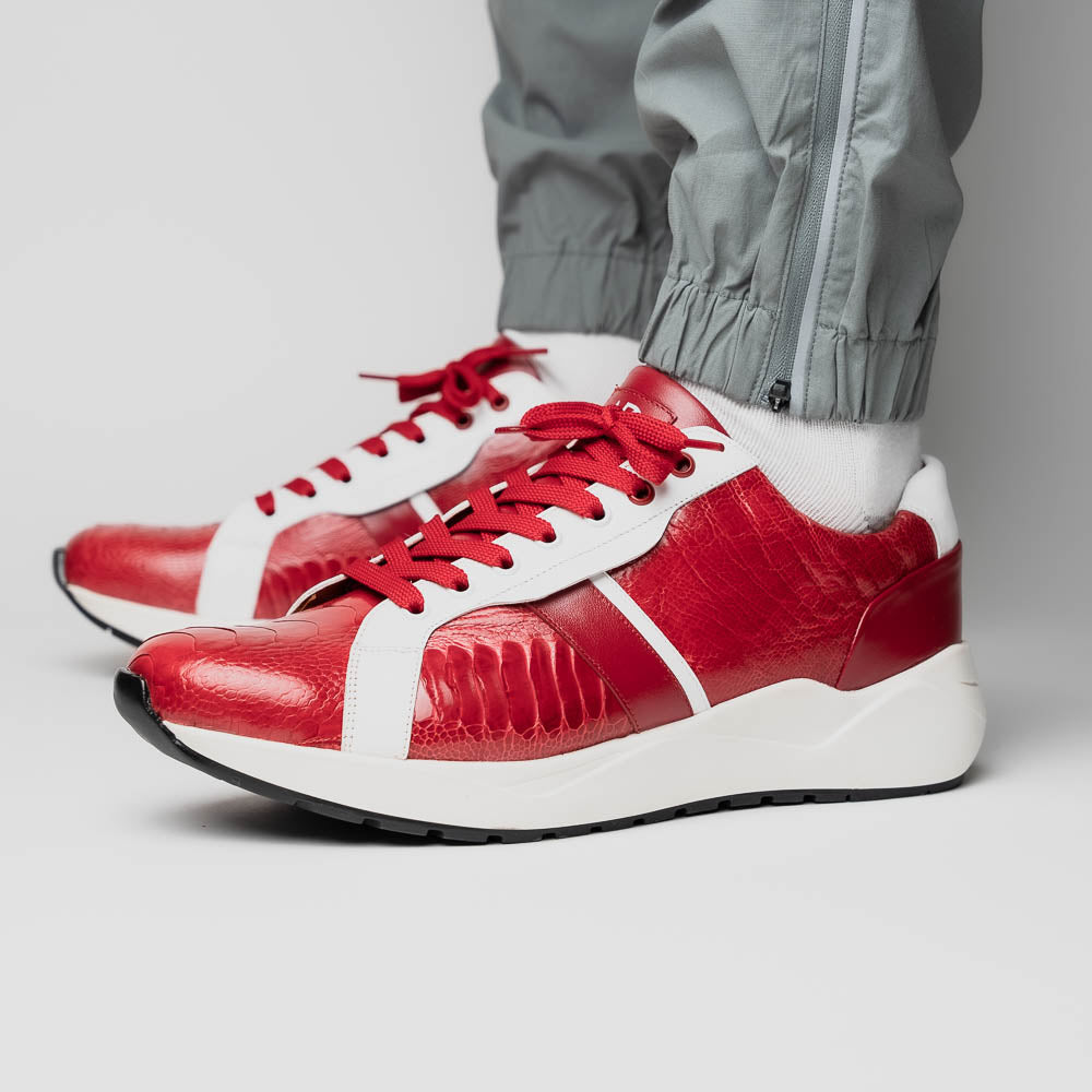 Lyon Genuine Ostrich and Calfskin Fashion Sneaker Red / White