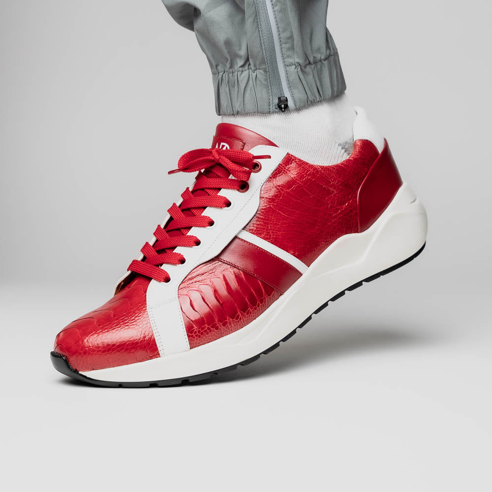Lyon Genuine Ostrich and Calfskin Fashion Sneaker Red / White