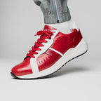 Lyon Genuine Ostrich and Calfskin Fashion Sneaker Red / White