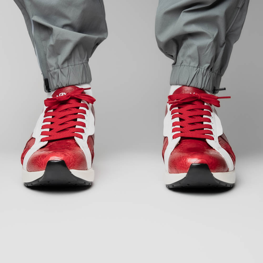 Lyon Genuine Ostrich and Calfskin Fashion Sneaker Red / White