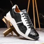 Lyon Genuine Ostrich and Classic Calfskin Fashion Sneaker Black / White
