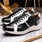 Lyon Genuine Ostrich and Classic Calfskin Fashion Sneaker Black / White
