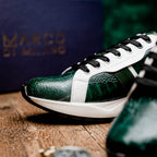 Lyon Genuine Ostrich and Calfskin Fashion Sneaker Green / White