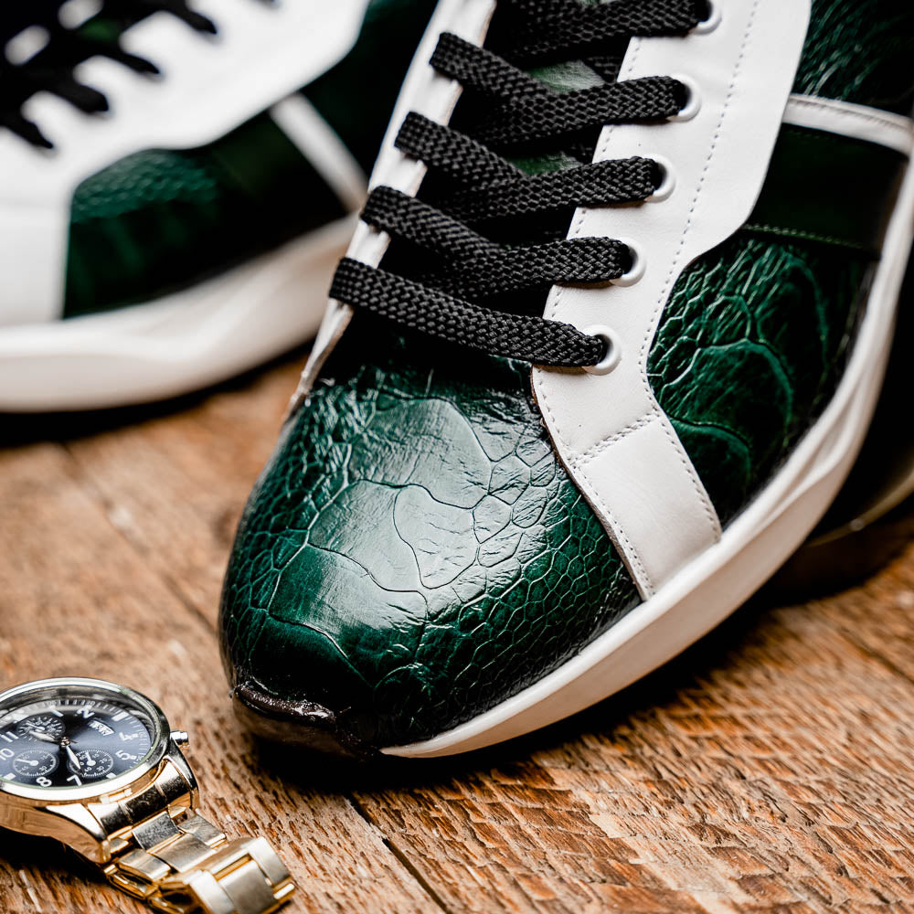 Lyon Genuine Ostrich and Calfskin Fashion Sneaker Green / White
