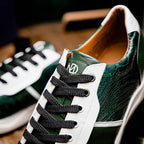 Lyon Genuine Ostrich and Calfskin Fashion Sneaker Green / White