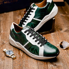 Lyon Genuine Ostrich and Calfskin Fashion Sneaker Green / White