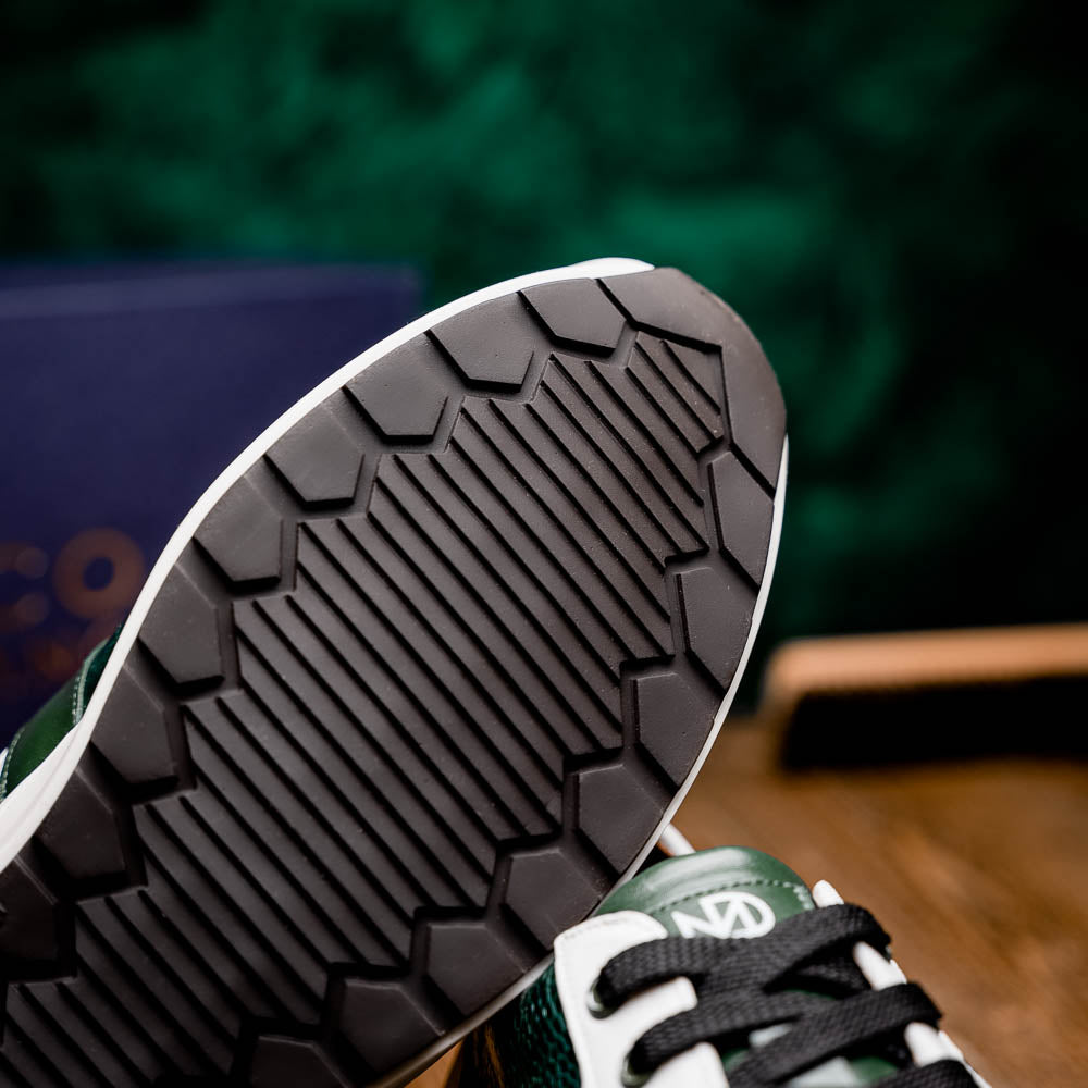 Lyon Genuine Ostrich and Calfskin Fashion Sneaker Green / White