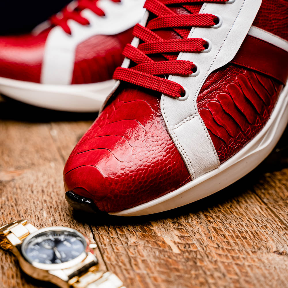 Lyon Genuine Ostrich and Calfskin Fashion Sneaker Red / White