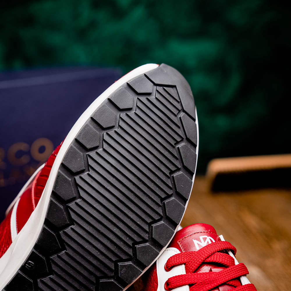 Lyon Genuine Ostrich and Calfskin Fashion Sneaker Red / White