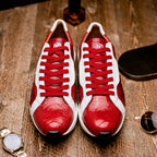Lyon Genuine Ostrich and Calfskin Fashion Sneaker Red / White