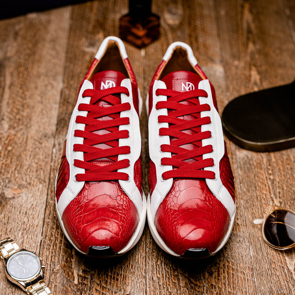 Lyon Genuine Ostrich and Calfskin Fashion Sneaker Red / White