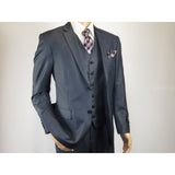 Mens Vitali Three Piece Suit Vested Sheen Sharkskin Business M3090 Navy blue