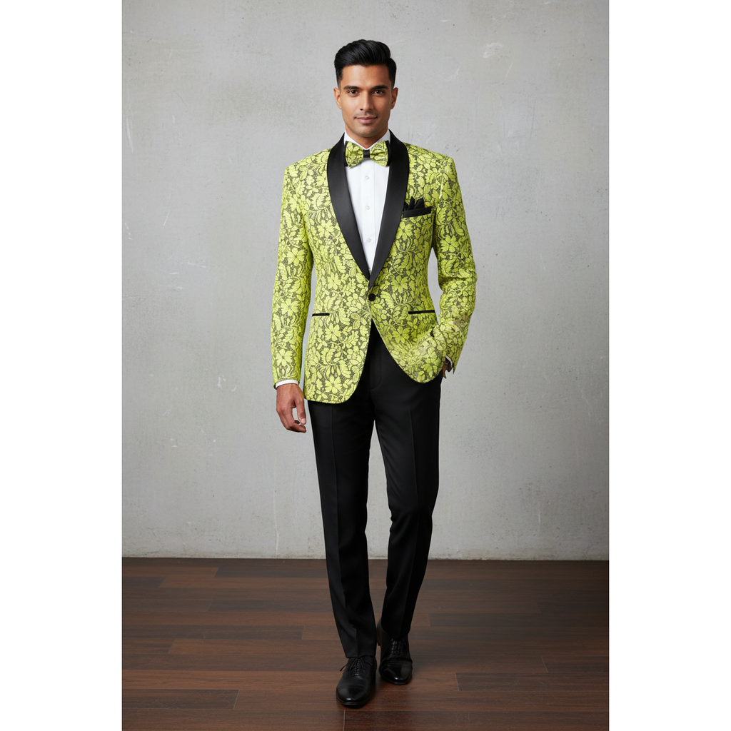 Manzini Insomnia blazer Stage Performer Formal Jacket Lace Design MZN116 Yellow