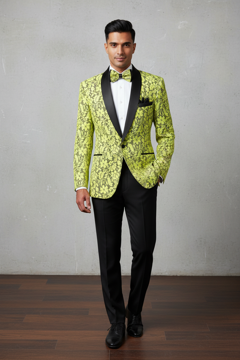 Manzini Insomnia blazer Stage Performer Formal Jacket Lace Design MZN116 Yellow